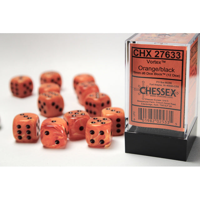 Chessex: Vortex 16mm D6 Orange/Black (x12)
