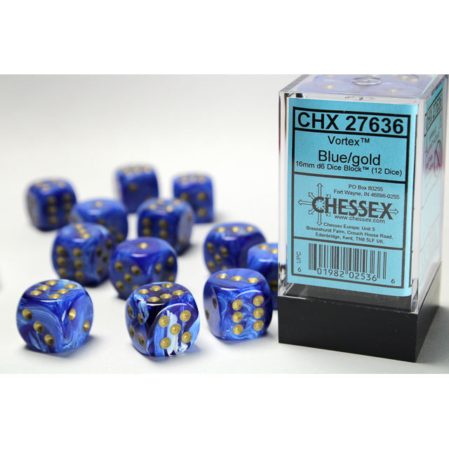 Chessex: Vortex 16mm D6 Blue/Gold (x12)