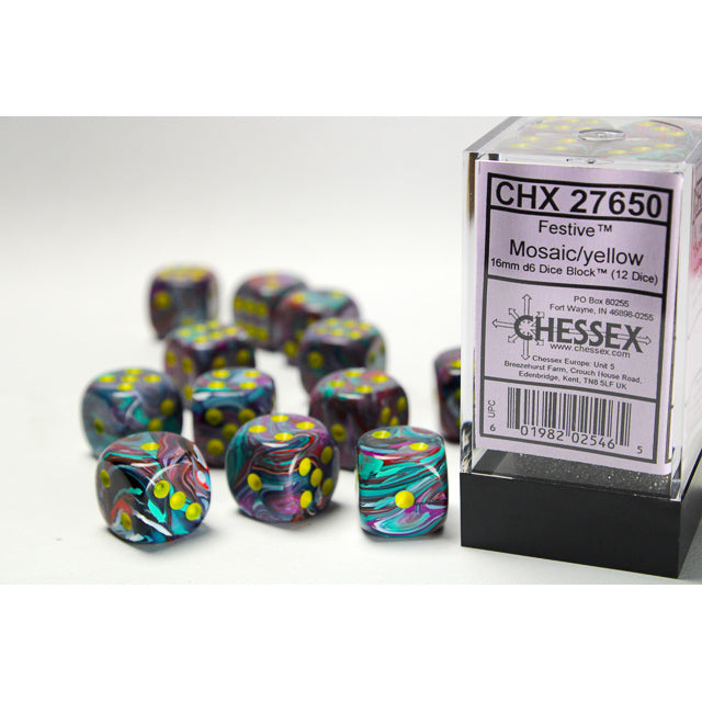 Chessex: Festive 16mm D6 Mosaic/Yellow (x12)