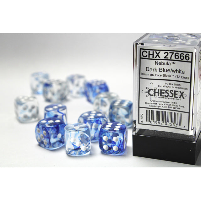Chessex: Nebula 16mm D6 Dark Blue/White (x12)