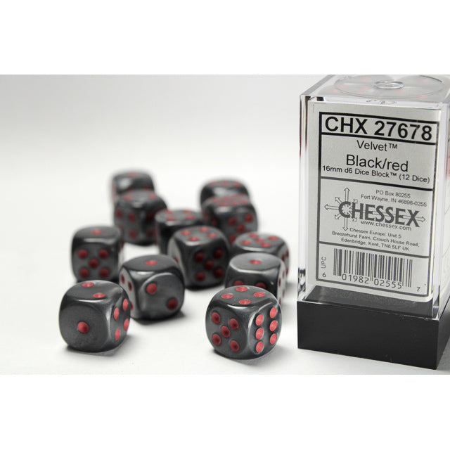 Chessex: Velvet 16mm D6 Black/Red (x12)