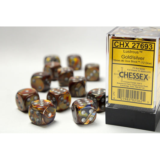 Chessex: Lustrous 16mm D6 Gold/Silver (x12)