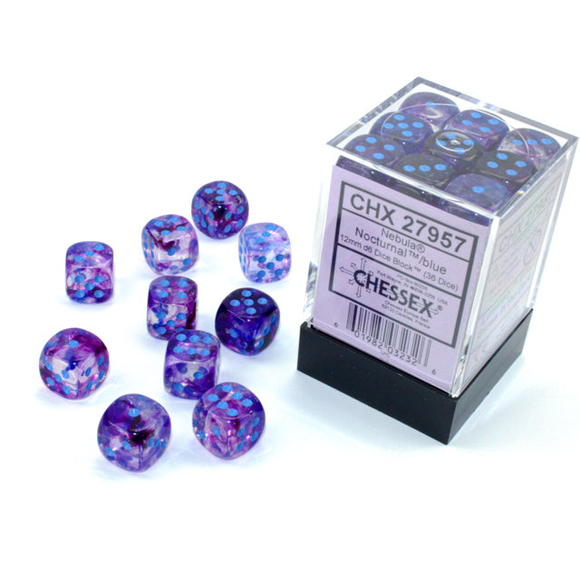 Chessex: Nebula 12mm D6 Nocturnal/Blue Luminary (x36)