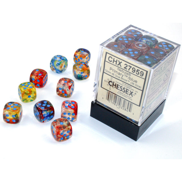 Chessex: Nebula Primary/blue Luminary 12mm D6 (x36)