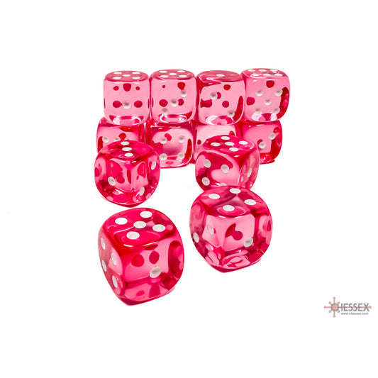 Chessex: Translucent 16mm D6 Pink/White (x12)