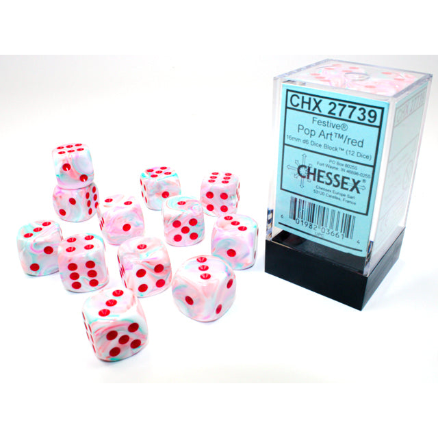 Chessex: Festive 16mm D6 Pop Art/Red (x12)