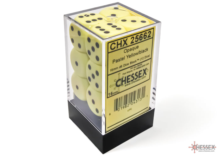Chessex: Opaque 16mm D6 Pastel Yellow/Black (x12)