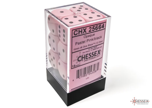 Chessex: Opaque 16mm D6 Pastel Pink/Black (x12)