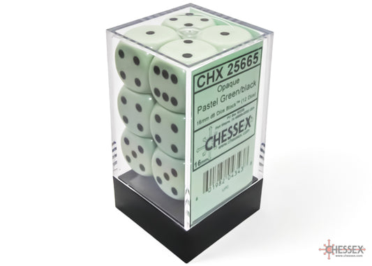 Chessex: Opaque 16mm D6 Pastel Green/Black (x12)