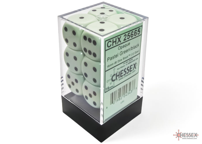 Chessex: Opaque 16mm D6 Pastel Green/Black (x12)