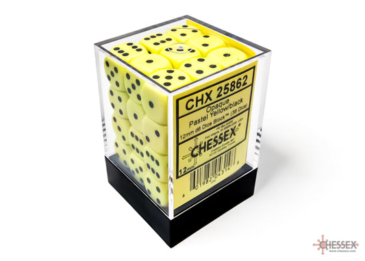 Chessex: Opaque 12mm D6 Pastel Yellow/Black (x36)