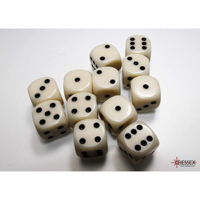 Chessex: Opaque 16mm D6 Ivory/Black  (x12)