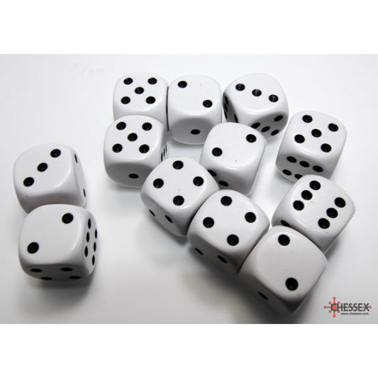 Chessex: Opaque 16mm D6 White/Black (x12)