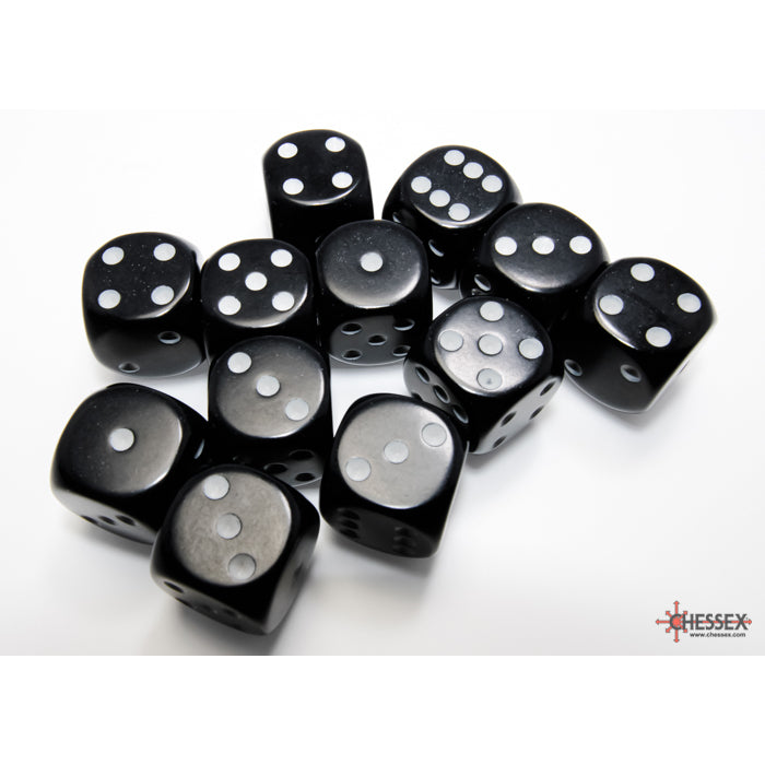 Chessex: Opaque 16mm D6 Black/White (x12)
