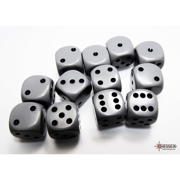 Chessex: Opaque 16mm D6 Grey/Black (x12)