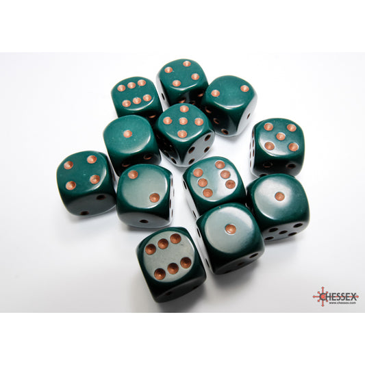 Chessex: Opaque 16mm D6 Dusty Green/Copper (x12)