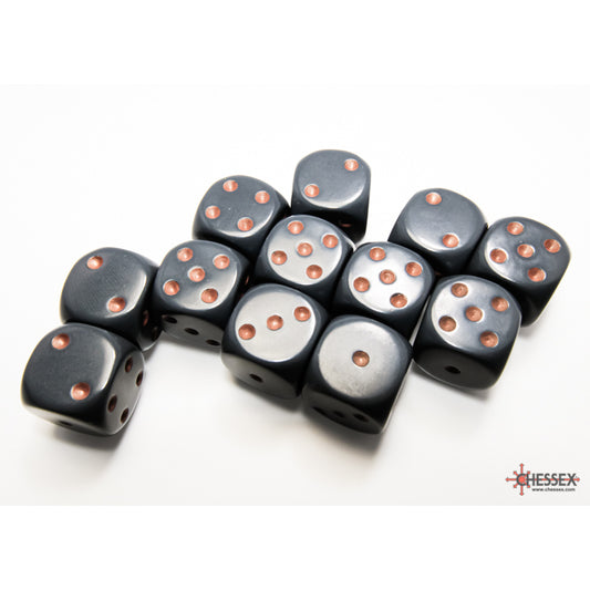 Chessex: Opaque 16mm D6 Dark Grey/Copper (x12)