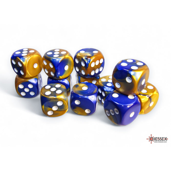 Chessex: Gemini 16mm D6 Blue-Gold/White (x12)