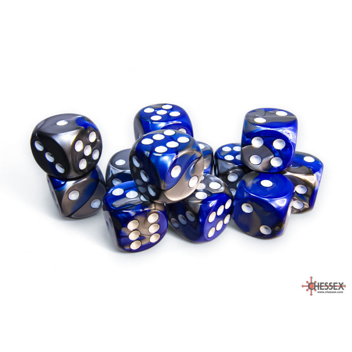 Chessex: Gemini 16mm D6 Blue-Steel/White (x12)