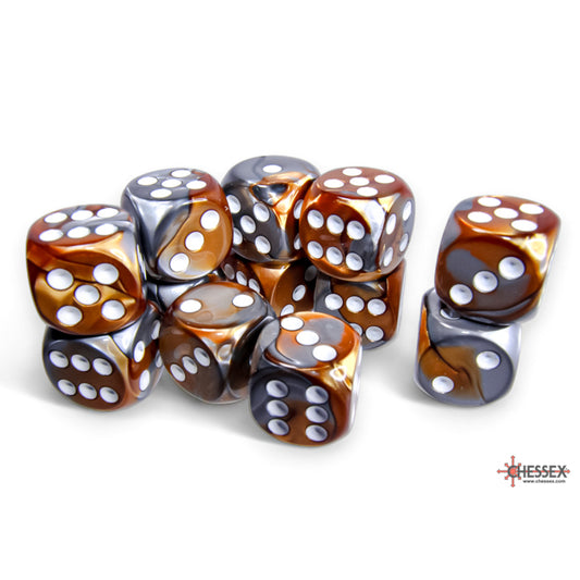 Chessex: Gemini 16mm D6 Copper-Steel/White (x12)