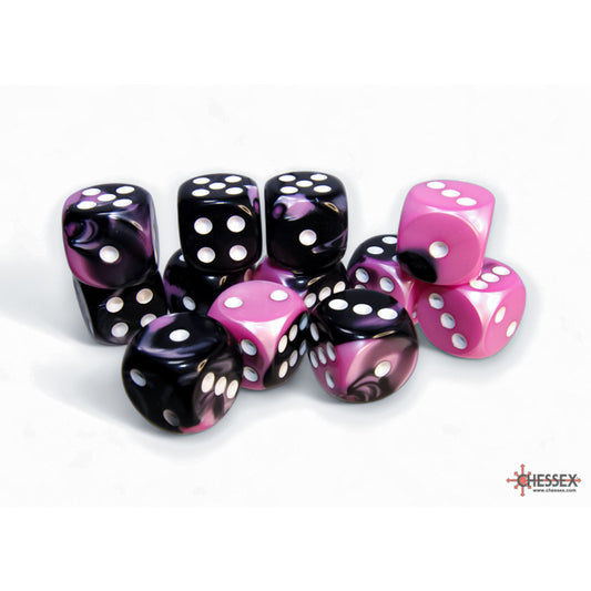 Chessex: Gemini 16mm D6 Black-Pink/White (x12)