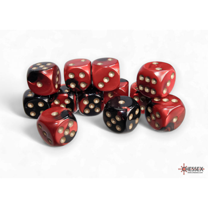Chessex: Gemini 16mm D6 Black-Red/Gold (x12)
