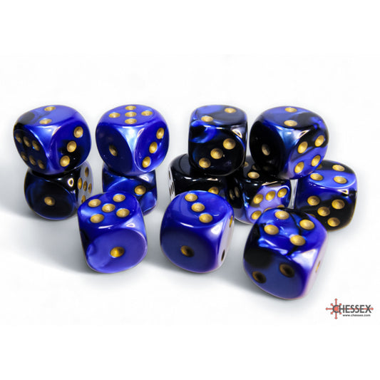 Chessex: Gemini 16mm D6 Black-Blue/Gold (x12)