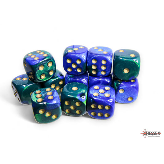 Chessex: Gemini 16mm D6 Blue-Green/Gold (x12)