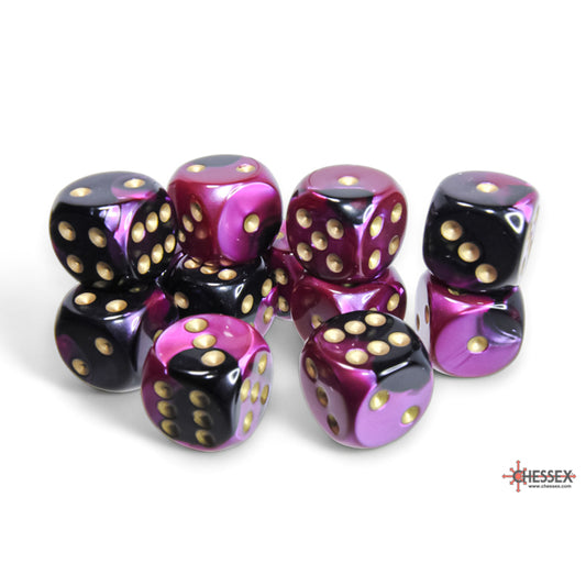 Chessex: Gemini 16mm D6 Black-Purple/Gold (x12)
