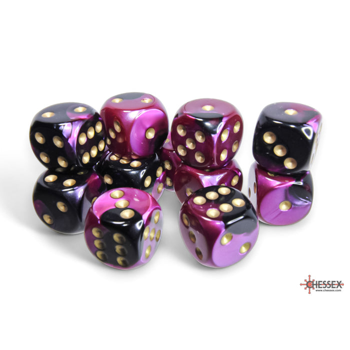 Chessex: Gemini 16mm D6 Black-Purple/Gold (x12)