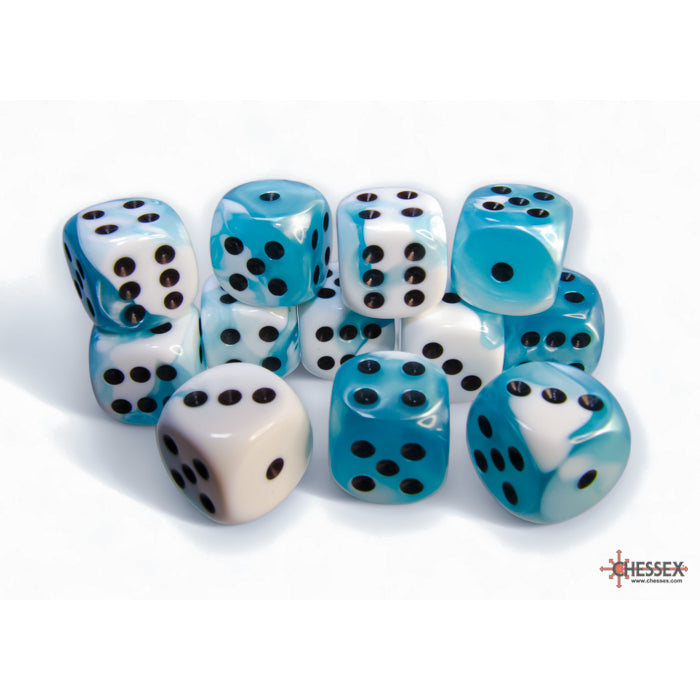 Chessex: Gemini 16mm D6 Teal-White/Black (x12)