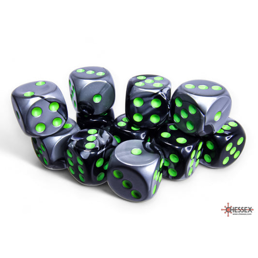 Chessex: Gemini 16mm D6 Black-Grey/Green (x12)