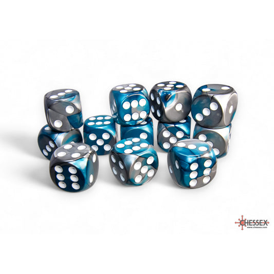 Chessex: Gemini 16mm D6 Steel-Teal/White (x12)
