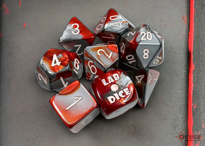 Chessex: Gemini Polyhedral Red-Steel/White 7-Die Set