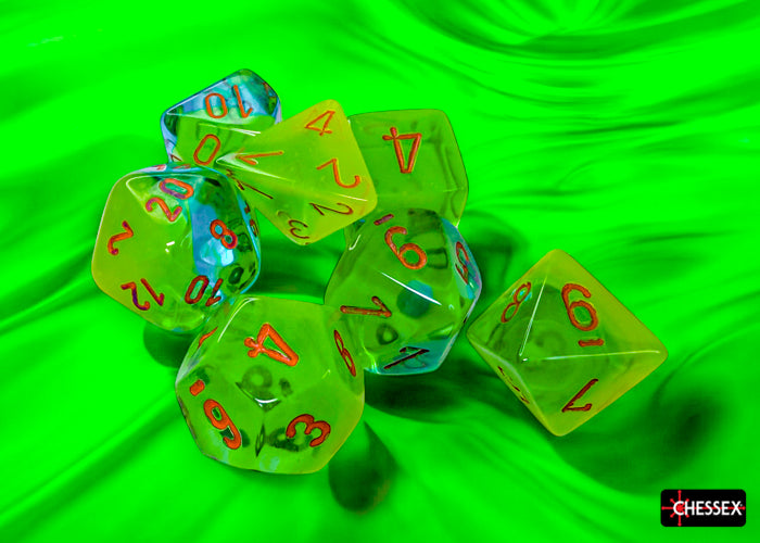 Chessex: Gemini Polyhedral Plasma Green-Teal/Orange Luminary 7-Die Set