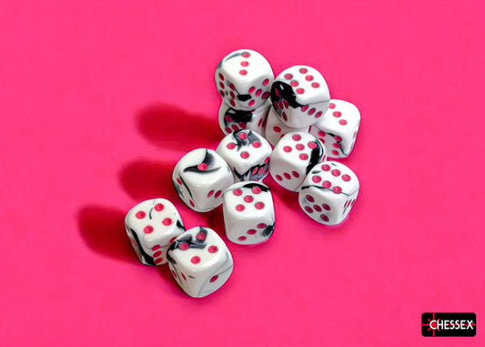 Chessex: Gemini 16mm D6 Black-White/Pink (x12)