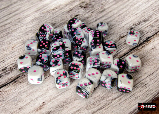Chessex: Gemini 12mm D6 Black-White/Pink (x36)