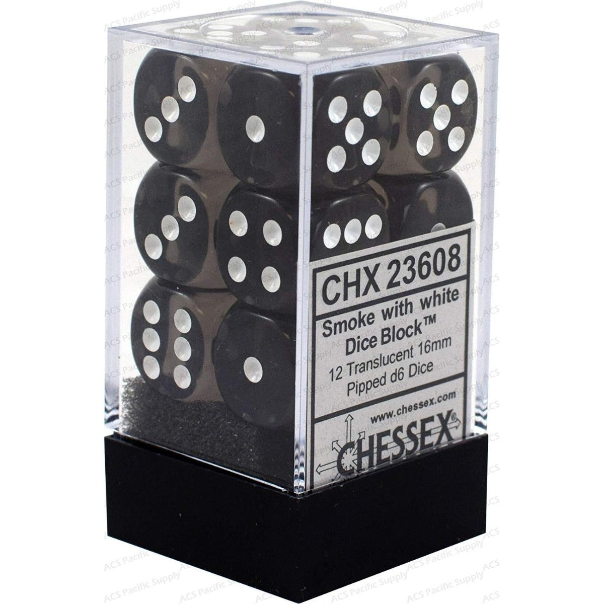 Chessex: Translucent 16mm D6 Smoke/White (x12)
