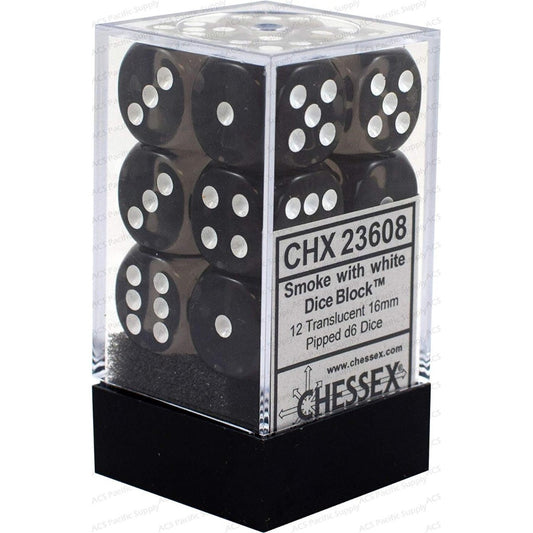 Chessex: Translucent 16mm D6 Smoke/White (x12)