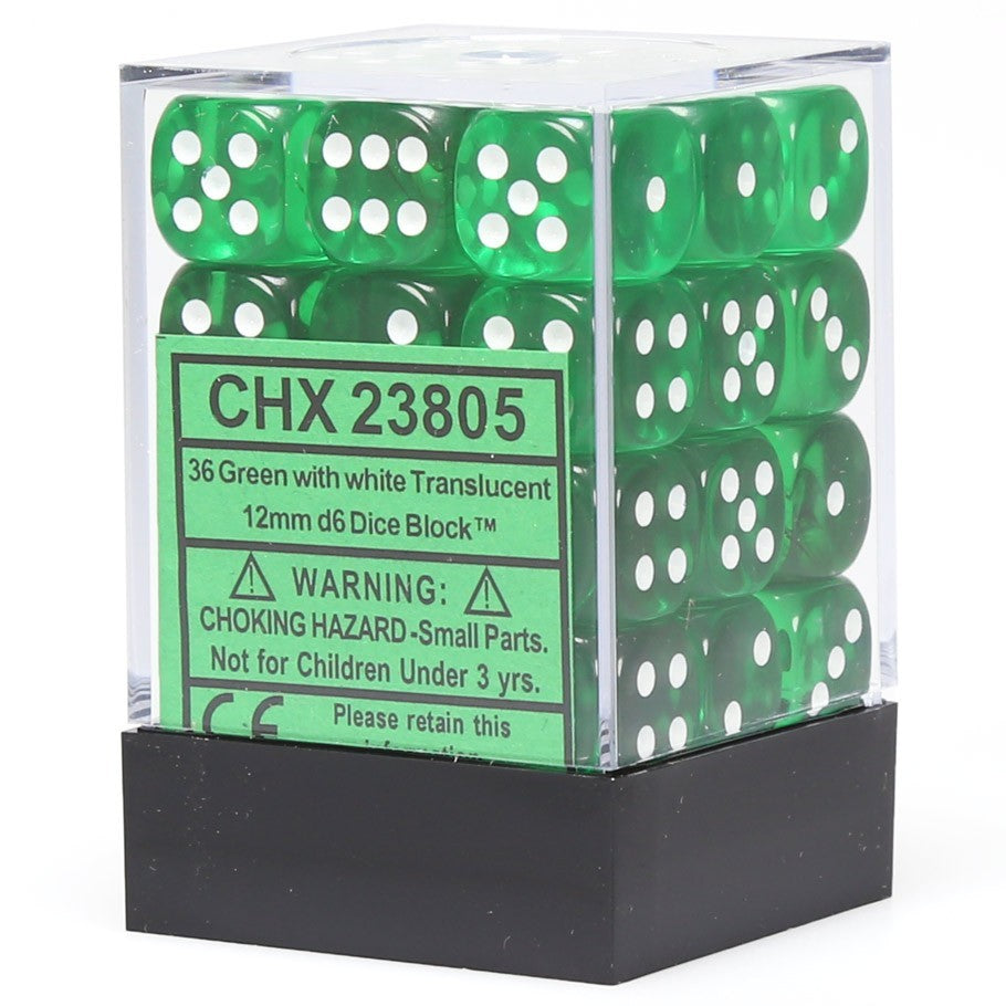 Chessex: Translucent 12mm D6 Green/White (x36)