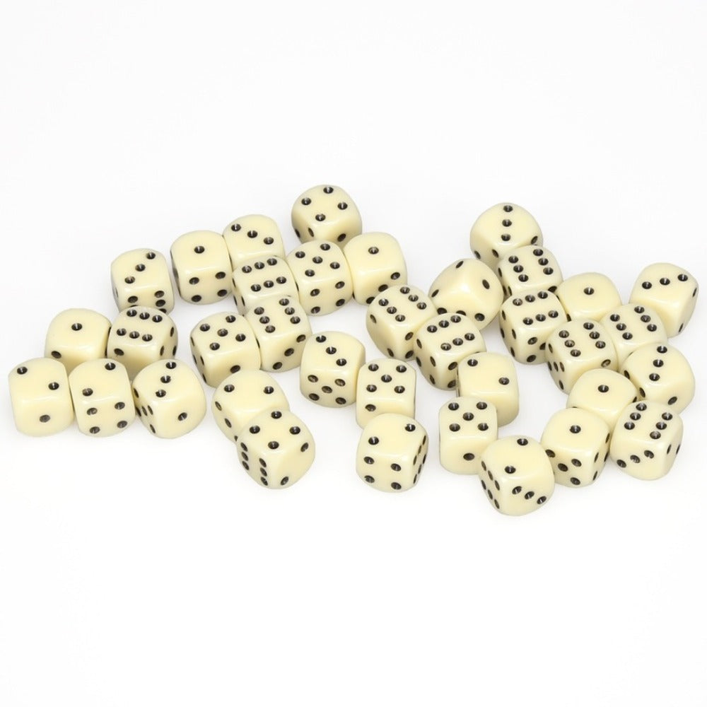 Chessex: Opaque 12mm D6 Ivory/Black (x36)