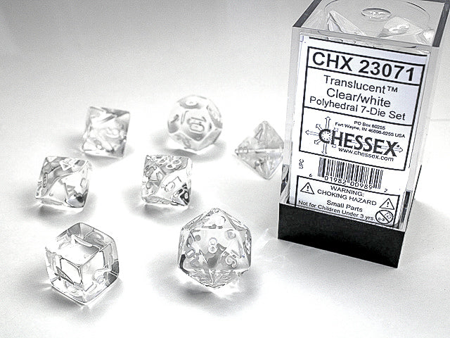 Chessex: Translucent Polyhedral Clear/White 7-Die Set