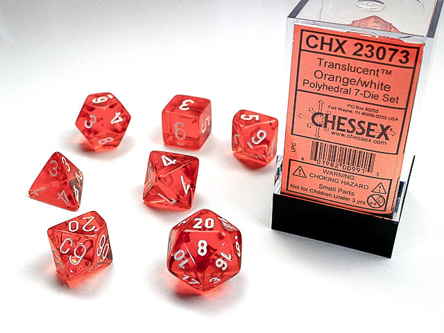 Chessex: Translucent Polyhedral Orange/White 7-Die Set