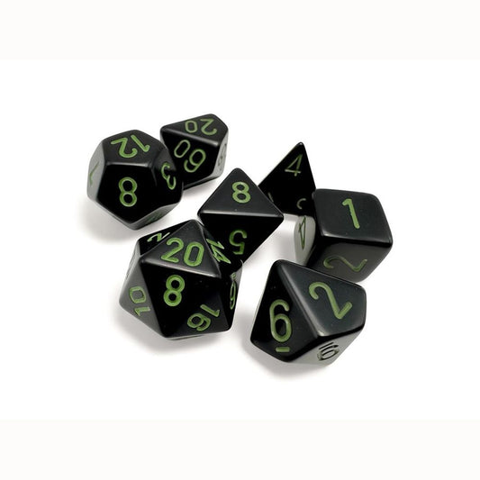 Chessex: Opaque Polyhedral Black/Green 7-Die Set