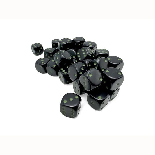 Chessex: Opaque 12mm D6 Black/Green (x36)