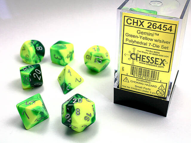 Chessex: Gemini Polyhedral Translucent Green-Yellow/White 7-Die Set