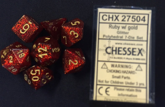 Chessex: Glitter Polyhedral Ruby/Gold 7-Die Set