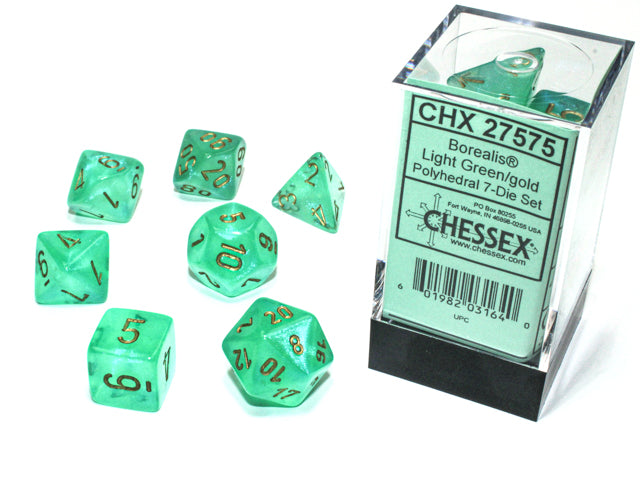 Chessex: Borealis Polyhedral Light Green/Gold Luminary 7-Die Set