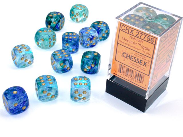 Chessex: Nebula 16mm D6 Oceanic/Gold Luminary (x12)