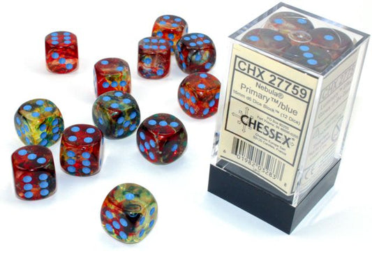 Chessex: Nebula 16mm D6 Primary/Blue Luminary (x12)